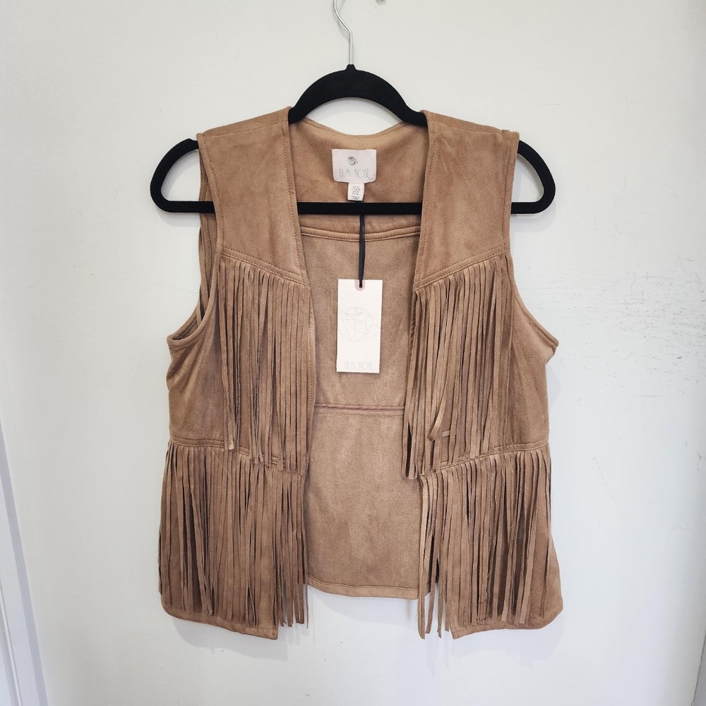 NWT LILA ROSE TAN BOHO FAUX SUEDE FRINGE FESTIVAL VEST - SIZE M